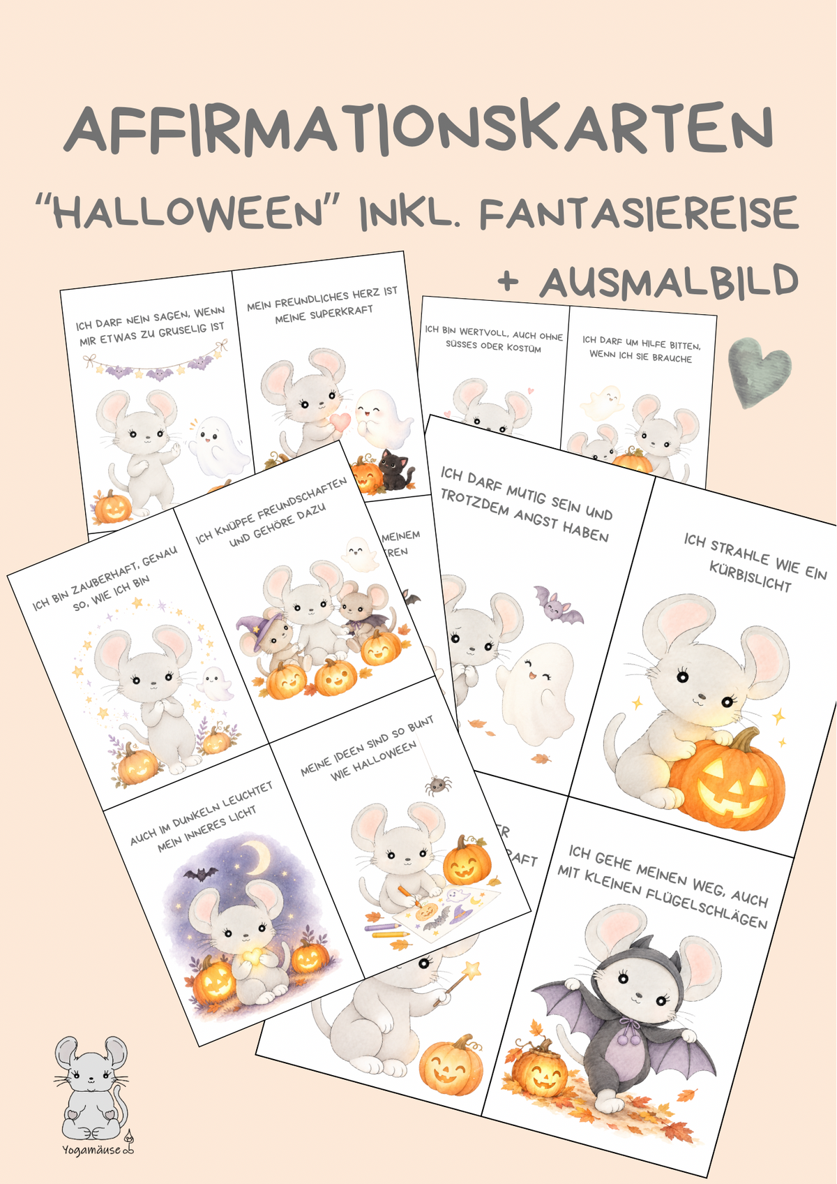 Affirmationskarten „Halloween“ inkl. Fantasiereise & Ausmalbild - digital ♥
