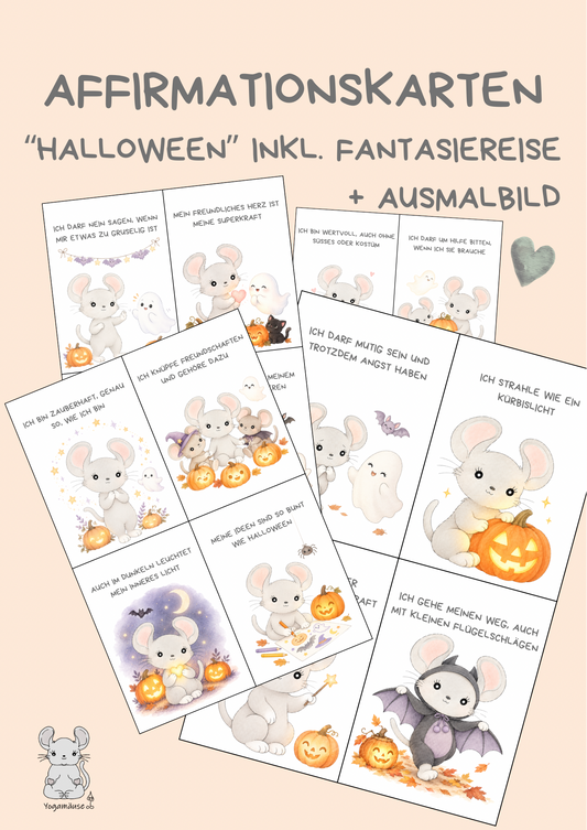 Affirmationskarten „Halloween“ inkl. Fantasiereise & Ausmalbild - digital ♥